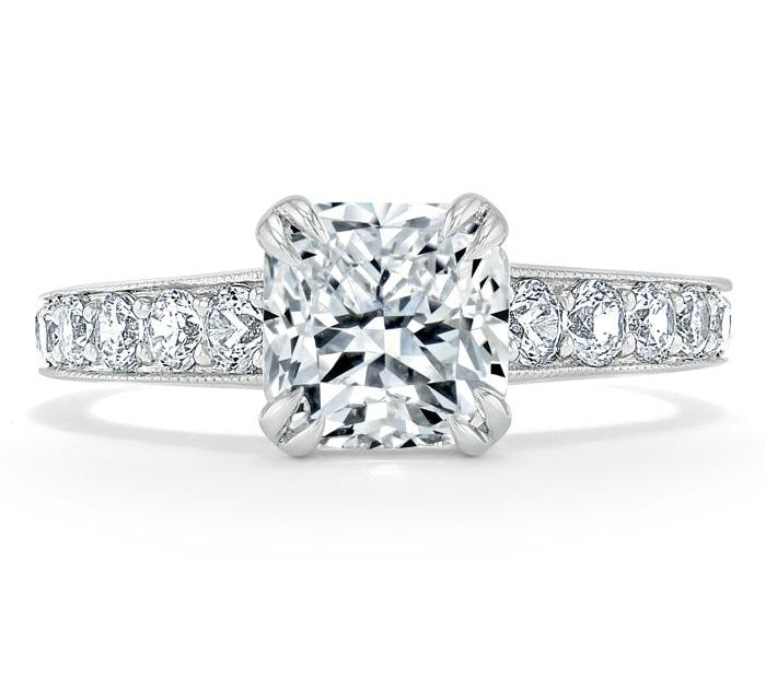 1.5 CT Cushion Cut Solitaire Channel Pave Moissanite Engagement Ring 1