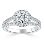 1.35 Round Cut Halo Split Shank Setting Moissanite Engagement Ring 2