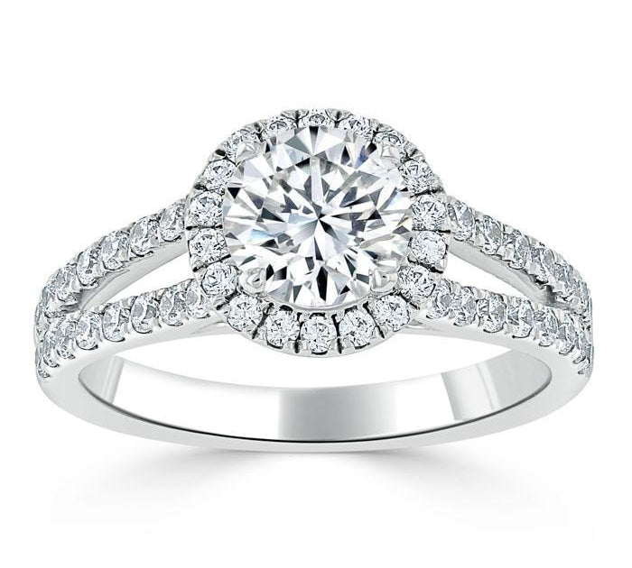 1.35 Round Cut Halo Split Shank Setting Moissanite Engagement Ring 2