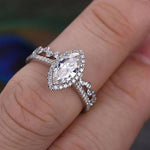 1.0 CT Marquise Cut Halo Moissanite Bridal Ring Set 2