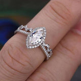 1.0 CT Marquise Cut Halo Moissanite Bridal Ring Set 2