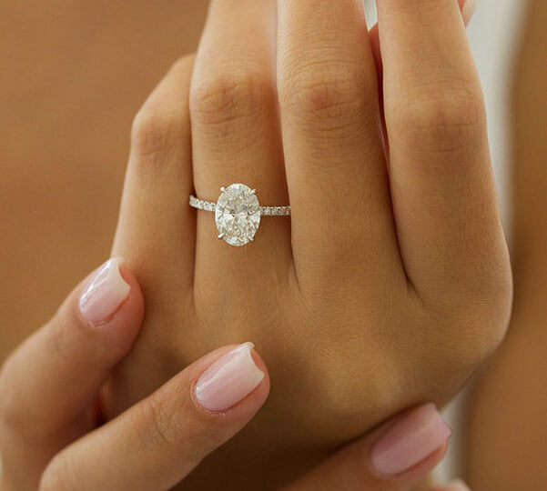 4.0 CT Oval Cut Solitaire & Pave Moissanite Engagement Ring 1