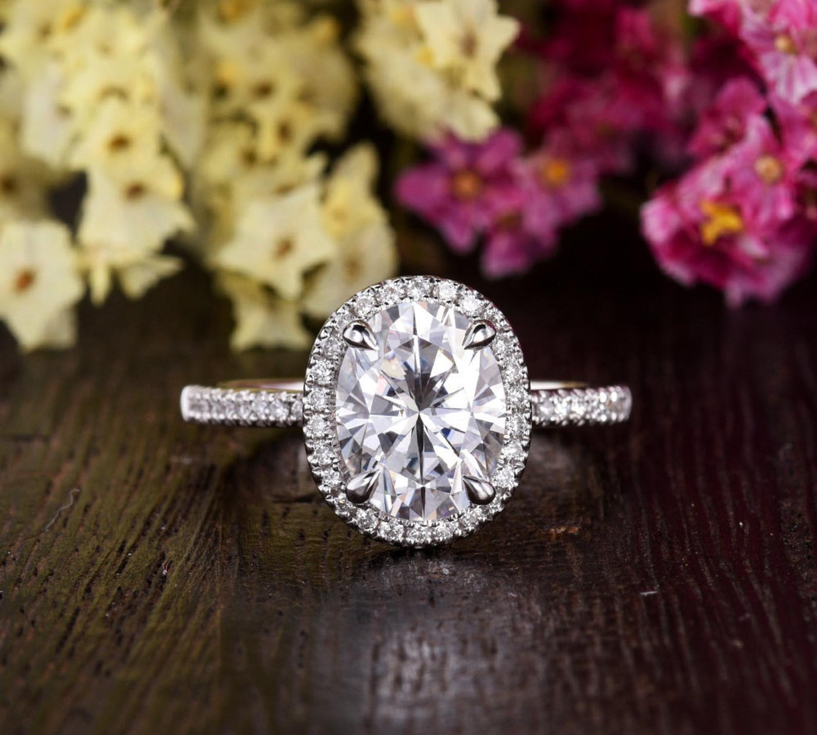 1.32 CT Oval Cut Halo Moissanite Engagement Ring 1
