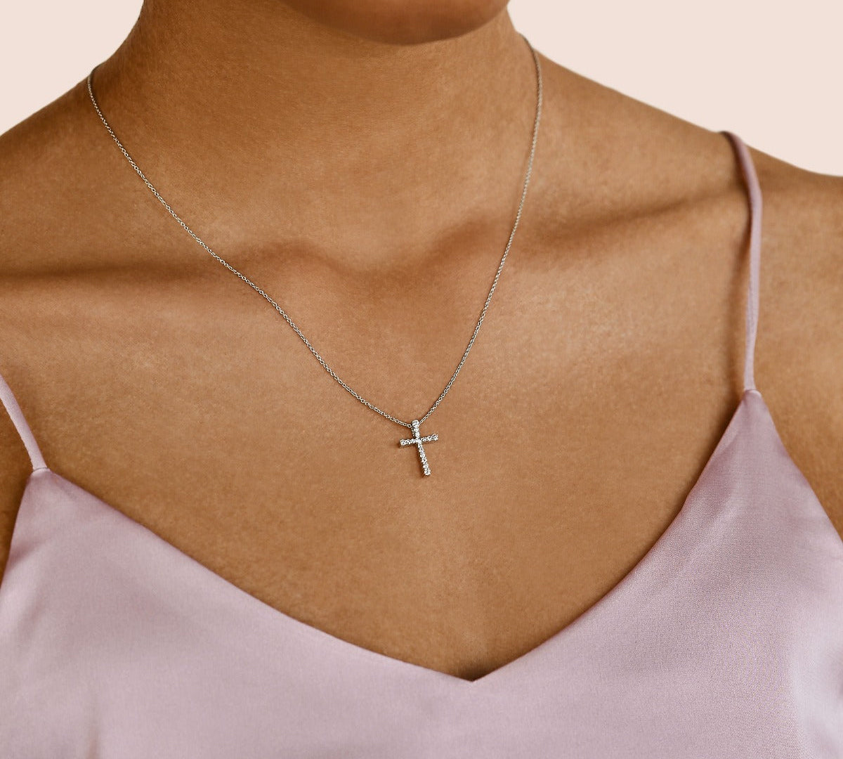 0.17 CT Round Cut Cross Pendant Moissanite Diamond Necklace 1