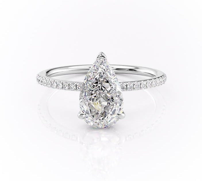 2.0 CT Pear Cut Solitaire Pave Setting Moissanite Engagement Ring 10