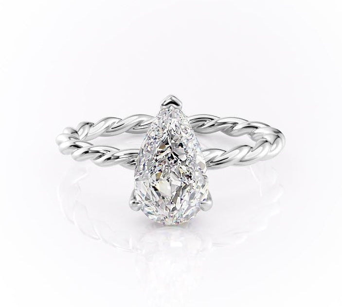 2.0 CT Pear Shaped Solitaire Twisted Rope Moissanite Engagement Ring 10