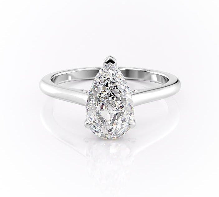 2.0 CT Pear Cut Solitaire Hidden Halo Setting Moissanite Engagement Ring 10