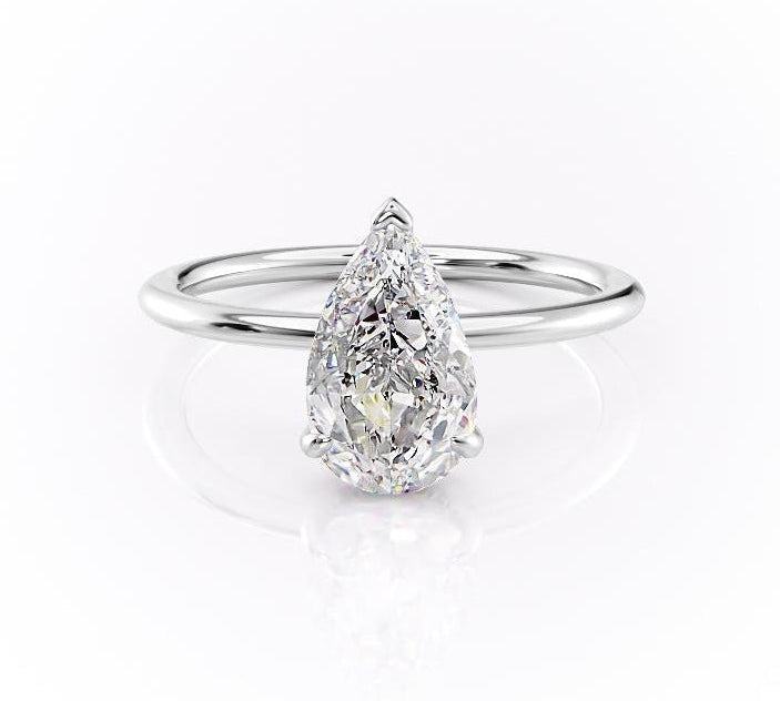 2.0 CT Pear Cut Solitaire Hidden Halo Setting Moissanite Engagement Ring 10