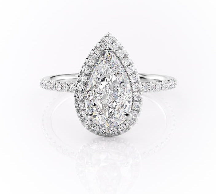 2.0 CT Pear Cut Halo Pave Moissanite Engagement Ring 10