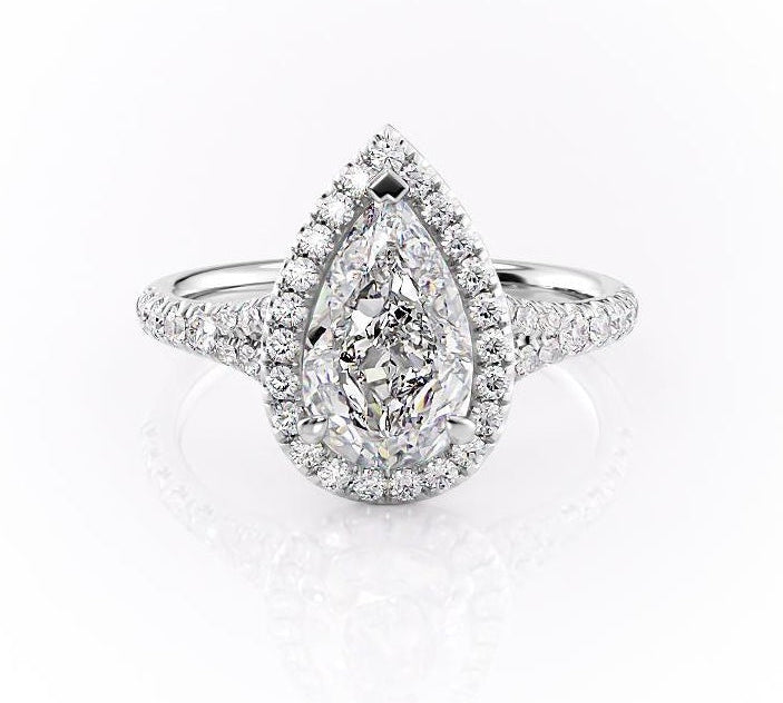 2.0 CT Pear Cut Halo Split Shank Style Moissanite Engagement Ring 10