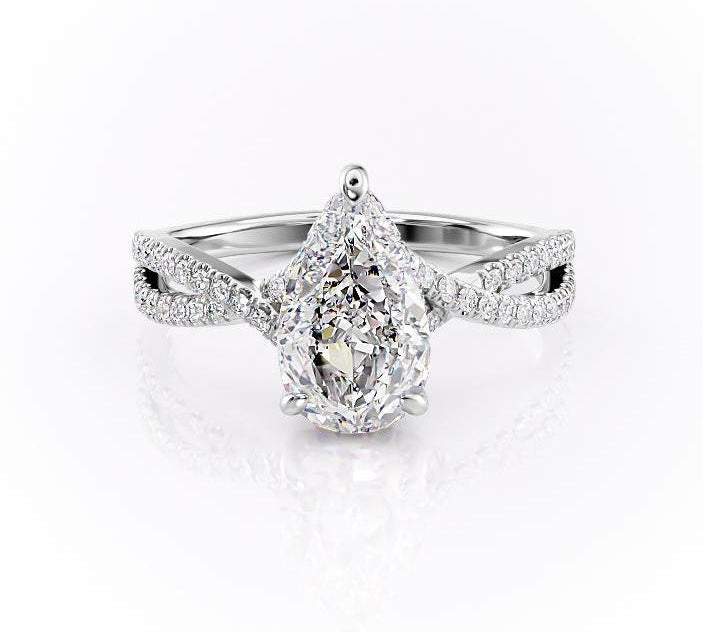 2.0 CT Pear Cut Solitaire Criss Cross Setting Moissanite Engagement Ring 10