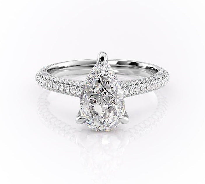 2.0 CT Pear Cut Solitaire Triple Pave Setting Moissanite Engagement Ring 10