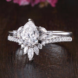 0.75 CT Pear Cluster Moissanite Bridal Ring Set 5
