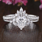 0.75 CT Pear Cluster Moissanite Bridal Ring Set 3
