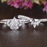 0.75 CT Pear Cluster Moissanite Bridal Ring Set 7