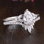 0.75 CT Pear Cluster Moissanite Bridal Ring Set 4