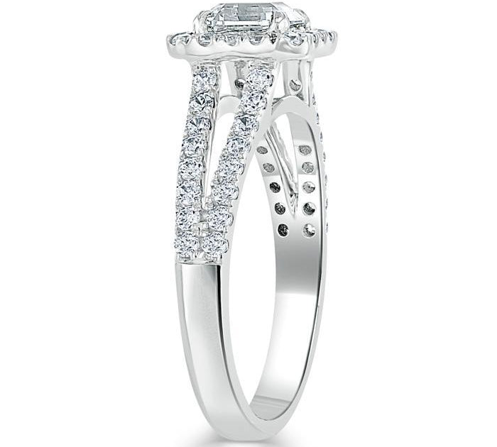 1.0 CT Asscher Cut Halo Split Shank Setting Moissanite Engagement Ring 2