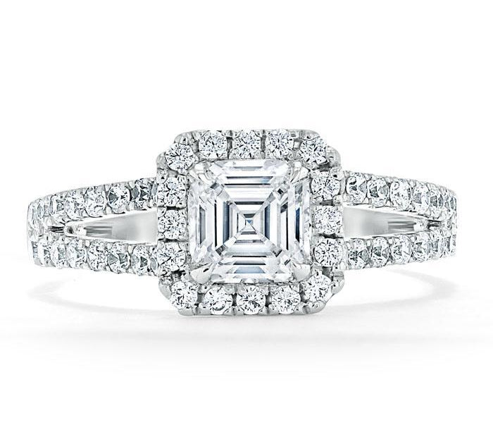 1.0 CT Asscher Cut Halo Split Shank Setting Moissanite Engagement Ring 1