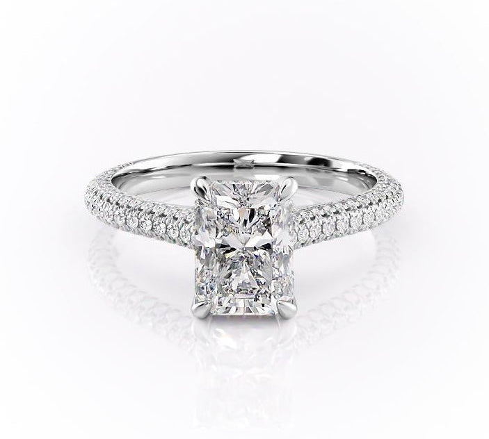 2.1 CT Radiant Cut Solitaire Triple Pave Moissanite Engagement Ring 10