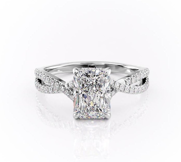 2.10 CT Radiant Solitaire Cross Over Pave Moissanite Engagement Ring 10