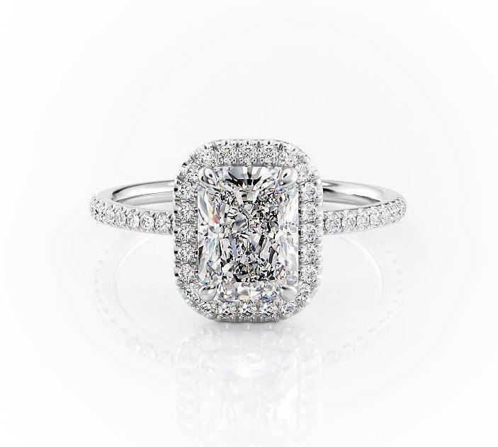 2.10 CT Radiant Cut Halo Style Moissanite Engagement Ring 10
