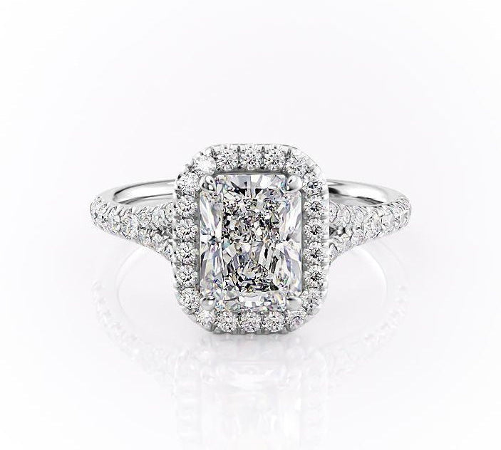 2.1 CT Radiant Cut Halo Split Shank Setting Moissanite Engagement Ring 10