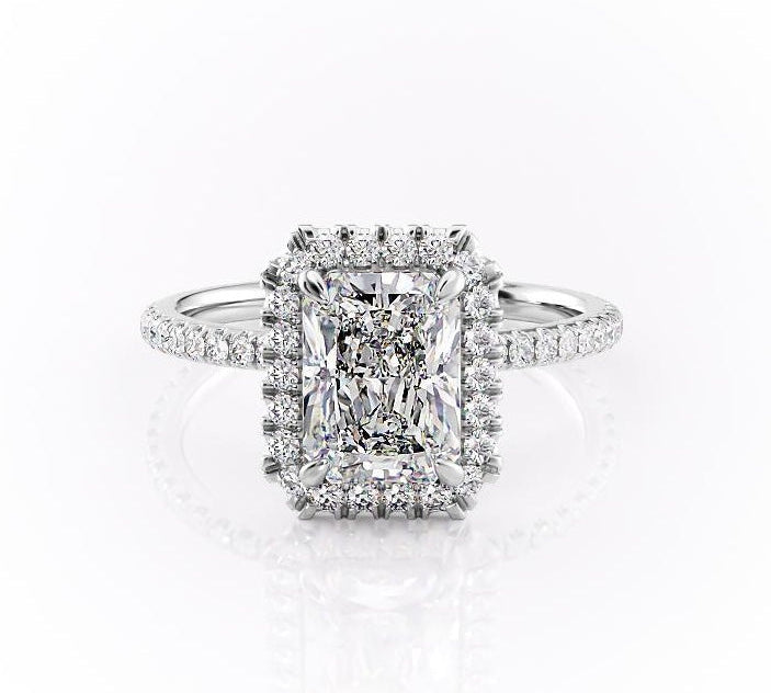 2.1 CT Radiant Cut Halo Pave Setting Moissanite Engagement Ring 10