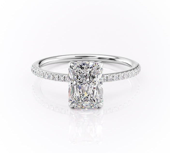 2.0 CT Radiant Cut Solitaire Pave Setting Moissanite Engagement Ring 10