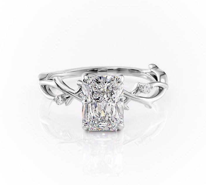 2.10 CT Radiant Solitaire & Twig Style Pave Moissanite Engagement Ring 10