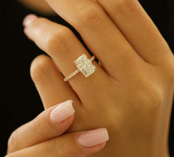 3.51 CT Radiant Cut Solitaire & Hidden Halo Setting Moissanite Engagement Ring 2