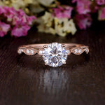 1.35 CT Round Cut Solitaire Milgrain Pave Setting Moissanite Engagement Ring 1