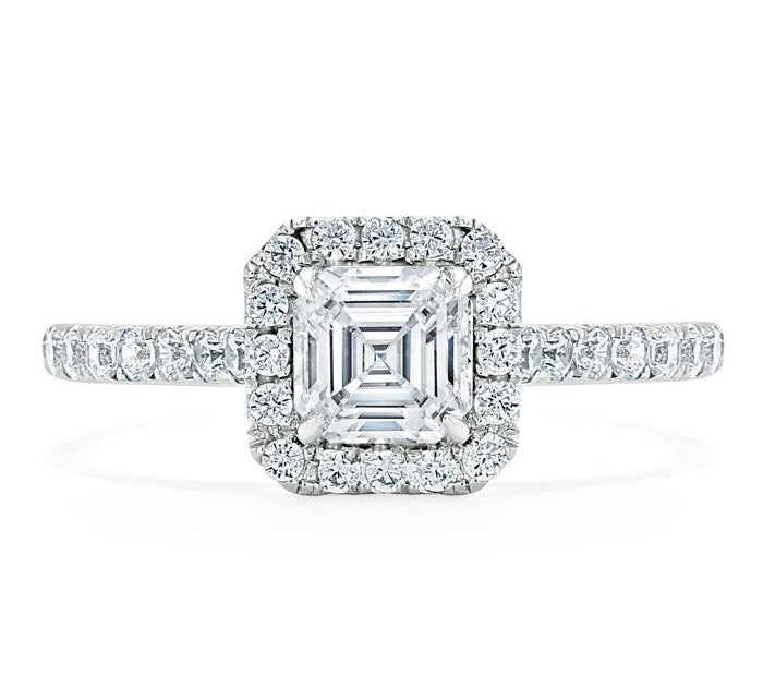 1.0 CT Asscher Cut Halo Pave Moissanite Engagement Ring 1