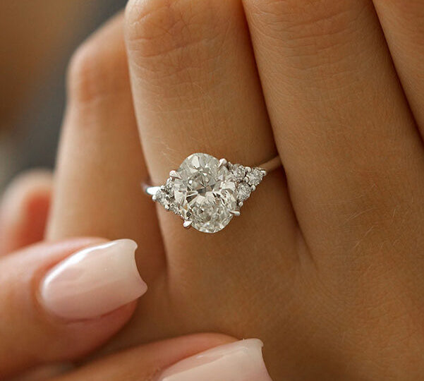 2.72 CT Oval Cut Cluster Setting Moissanite Engagement Ring 2