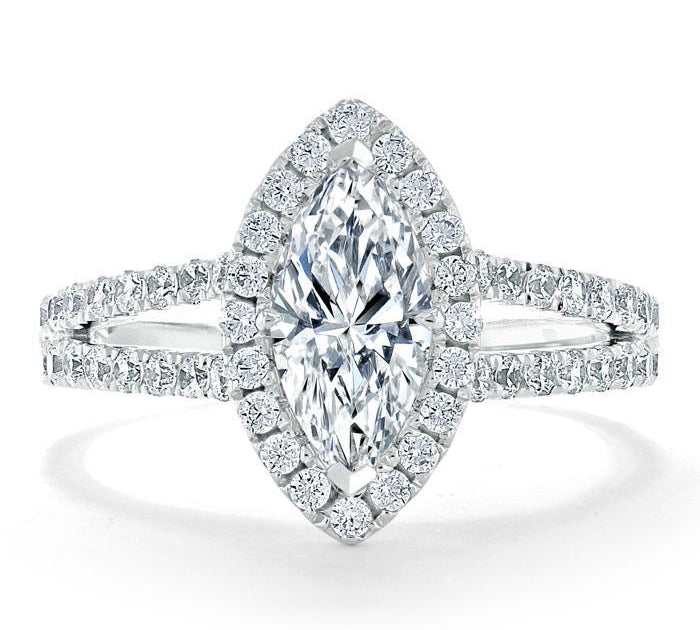 1.0 CT Marquise Cut Halo Split Shank Setting Moissanite engagement Ring 1