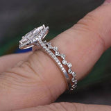 1.0 CT Marquise Cut Halo Moissanite Bridal Ring Set 4