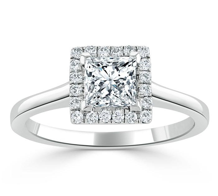 1.0 CT Princess Cut Halo Moissanite Engagement Ring 3
