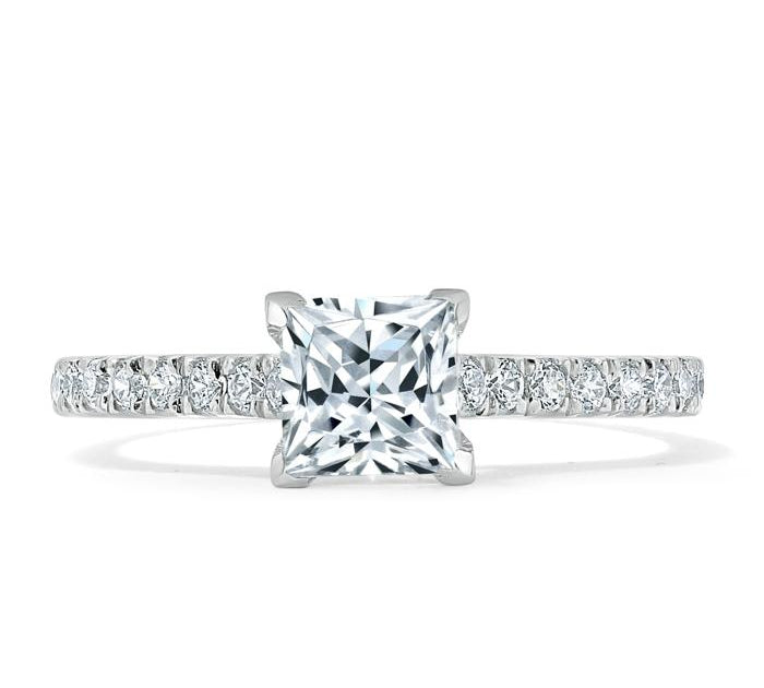 1.0 CT Princess Cut Solitaire Pave Setting Moissanite Engagement Ring 1