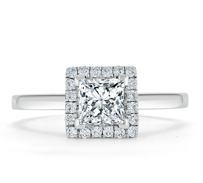 1.0 CT Princess Cut Halo Moissanite Engagement Ring 1