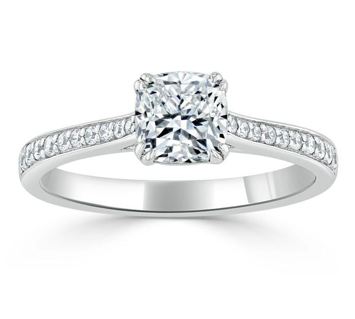 1.0 CT Cushion Cut Solitaire Channel Pave Moissanite Engagement Ring 2