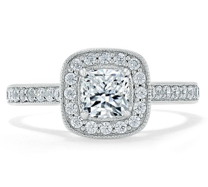 1.0 CT Cushion Cut Moissanite Halo Channel Pave Engagement Ring 1