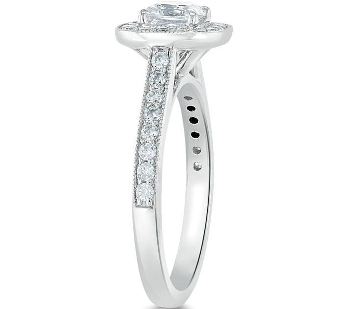 1.0 CT Cushion Cut Moissanite Halo Channel Pave Engagement Ring 3