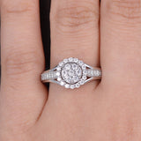 1.0 CT Round Cut Halo Pave Moissanite Engagement Ring 2