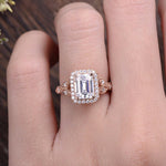 1.0 CT Emerald Cut Halo Moissanite Engagement Ring 2