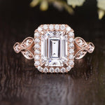 1.0 CT Emerald Cut Halo Moissanite Engagement Ring 1