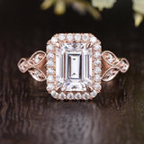 1.0 CT Emerald Cut Halo Moissanite Engagement Ring 1