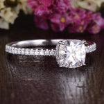 0.75 CT Cushion Hidden Halo Pave Moissanite Engagement Ring 2