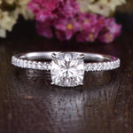 0.75 CT Cushion Hidden Halo Pave Moissanite Engagement Ring 1