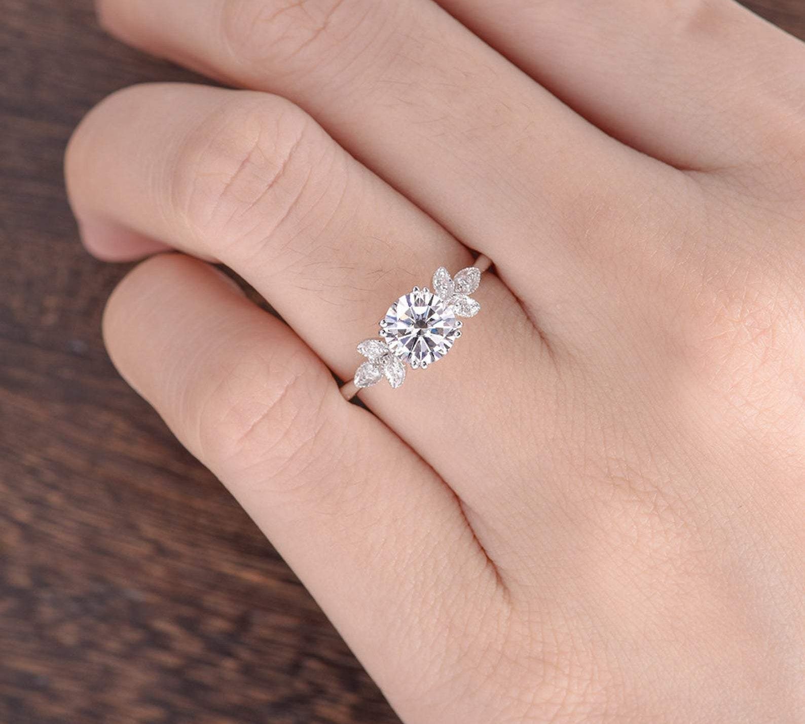 1.60 CT Round Cut Cluster Moissanite Engagement Ring 2