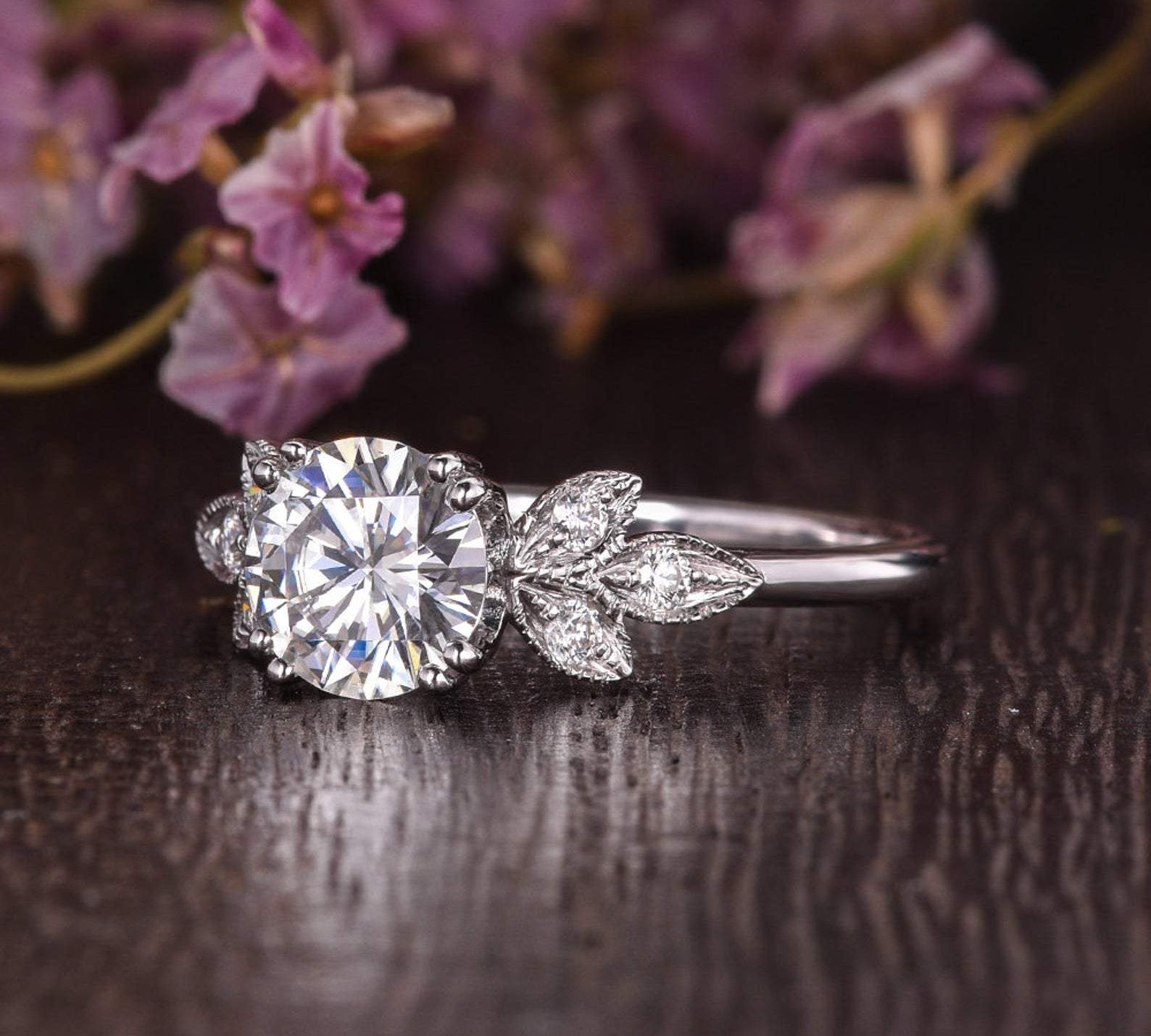 1.60 CT Round Cut Cluster Moissanite Engagement Ring 3