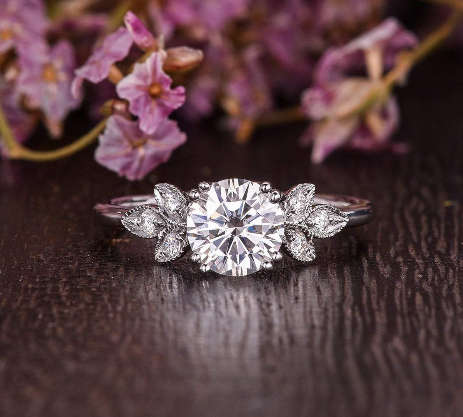 1.60 CT Round Cut Cluster Moissanite Engagement Ring 1